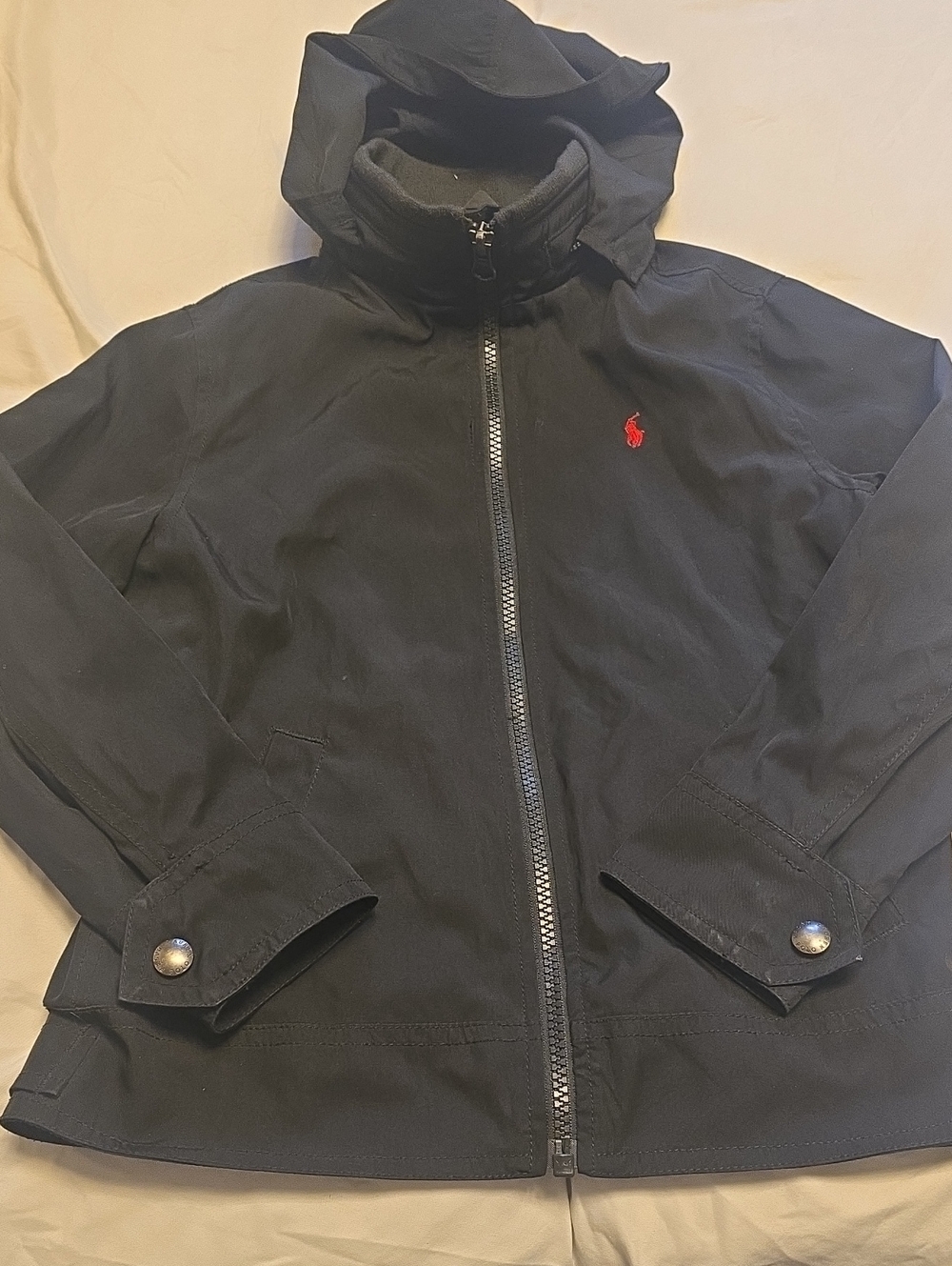 Polo by Ralph Lauren Black Hooded Raincoat with Red Logo